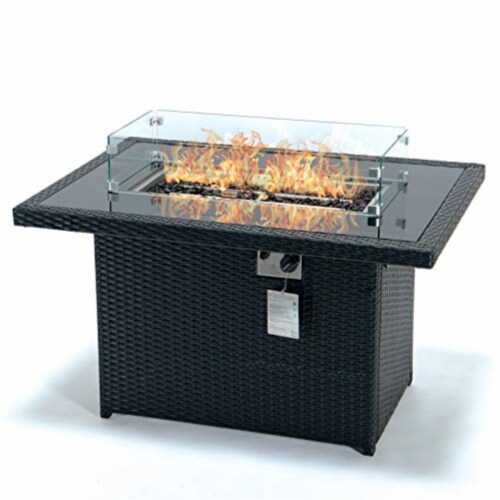 LeisureMod Mace Wicker Patio Modern Black Propane Fire Pit Table Perspective: back