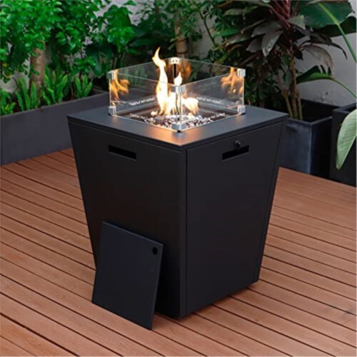 LeisureMod Chelsea Aluminum Patio Modern Propane Fire Pit Side Table Perspective: back