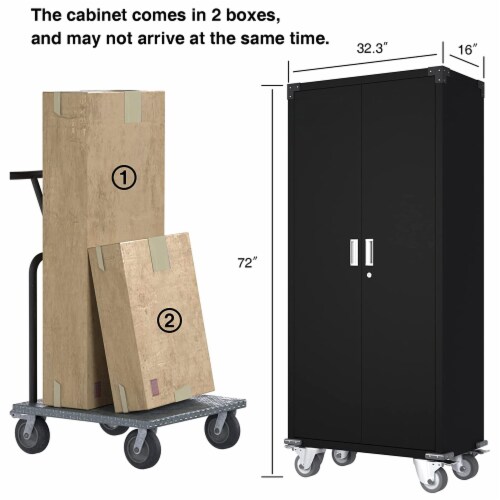 Aobabo 72 Inch Rolling Locking Storage Cabinet with Adjustable Shelves, Black Perspective: back
