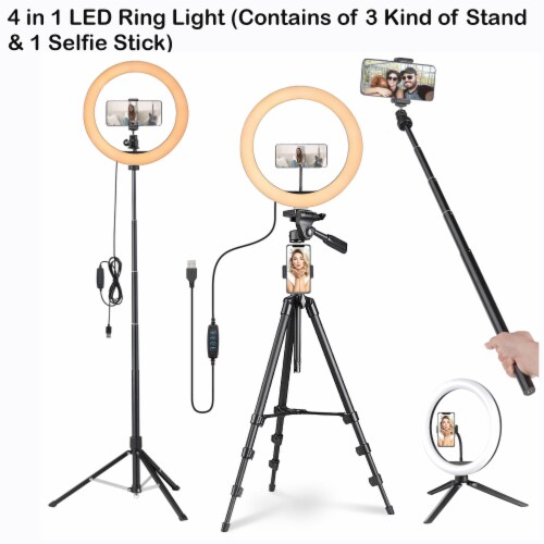 10x8.5 Ft Background Backdrop Stand Kit 12 LED Ring Light Dimmable Photo Video Perspective: back