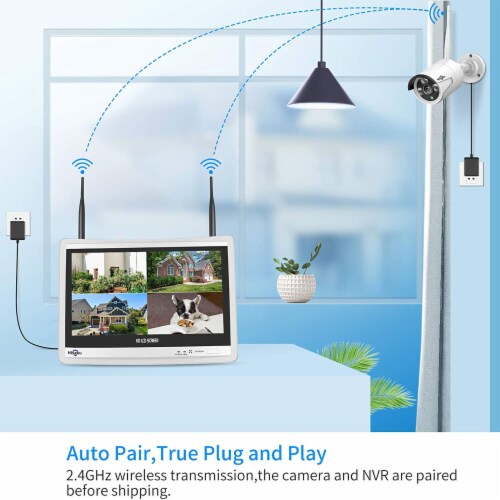 Hiseeu Wireless Security System with 4 Cameras 12 Inch Monitor