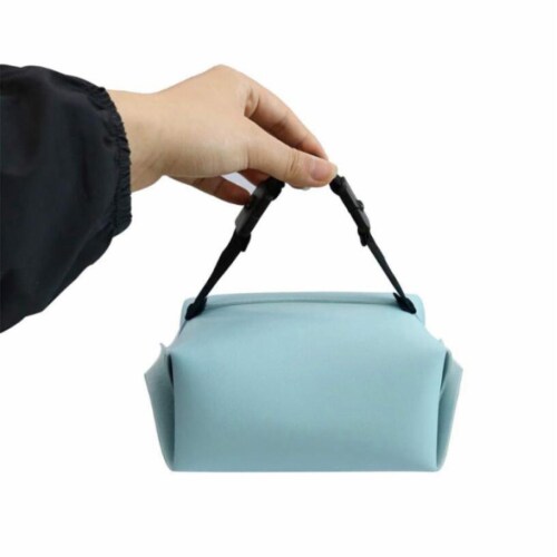Blue Polyurethane Leather Tissue Box Cover Perspective: back