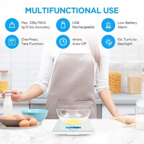 USB Rechargeable Food Scale, 33lb 15Kg Kitchen Scale Digital Weight Grams and oz for Cooking Perspective: back