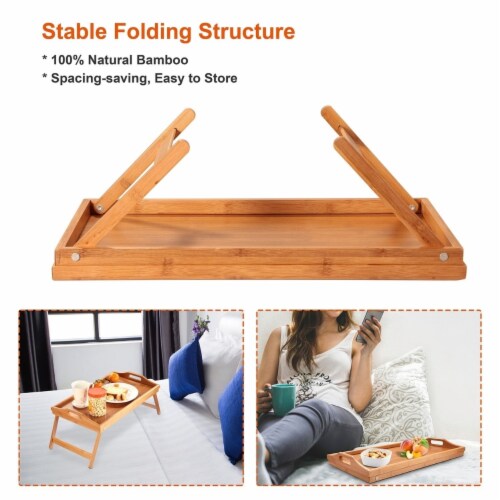 Bed Tray Table Breakfast Tray Bamboo Folding Bed Table Serving Snack Tray Desk With Handles, 1