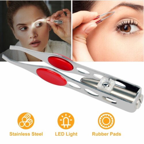 LED Eyebrow Tweezer Stainless Steel Make Up Tweezer with LED Light Rubber Finger Pads Perspective: back
