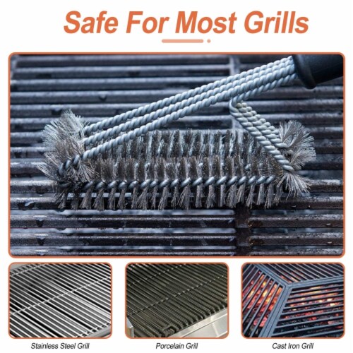 BBQ Grill Cleaning Brush Stainless Steel Barbecue Cleaner with 18in Suitable Handle Perspective: back