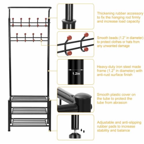 Metal Entryway Coat Shoe Rack Hall Tree with 3-Tier Shoe Bench Shoe Storage  18 Hooks Coat Hat, 1 unit - Gerbes Super Markets