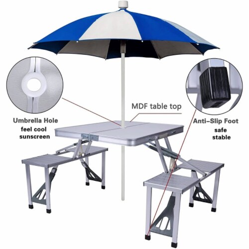 Picnic Table Folding Camping Table Chair Set With 4 Seats Chairs And