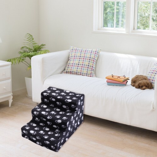 3 Steps Pet Stairs for Dogs and Cats - White claw with black bottom Perspective: back