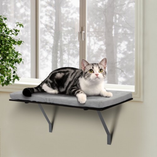 Cat Perch Window Mounted Shelf Bed With Velvet Cushion For Rest Black Gray 1 unit Smith s Food and Drug