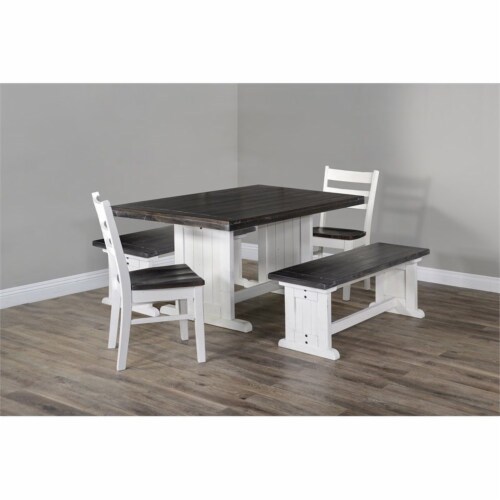 Sunny Designs Carriage House Farmhouse Wood Side Bench in Off White Dark Brown Perspective: back