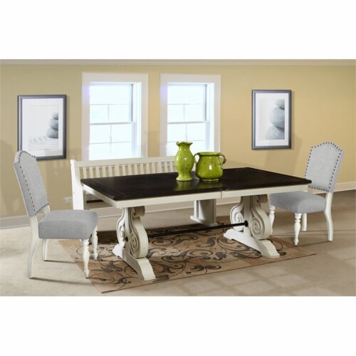Sunny Designs Carriage House 34  Slat Back Wood Bench in White/Dark Brown Perspective: back
