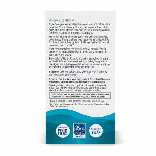 Nordic Naturals® Algae Omega Soft Gels 715mg Perspective: back