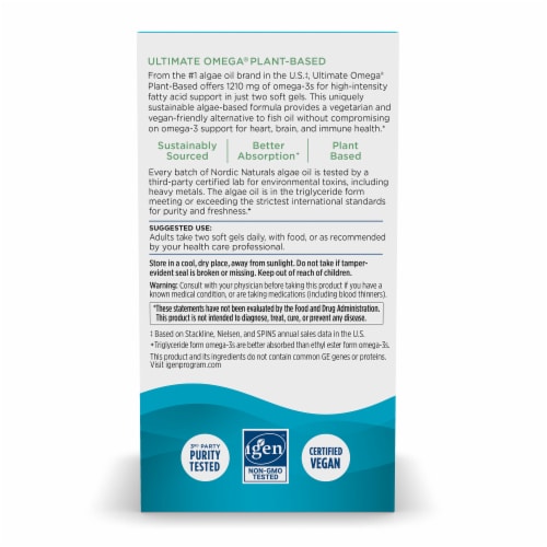 Nordic Naturals® Ultimate Omega® Algae Soft Gels Perspective: back