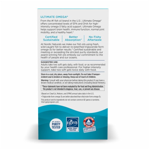 Nordic Naturals® Ultimate Omega® Lemon Flavored Soft Gels Perspective: back