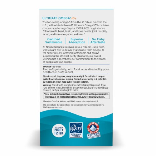 Nordic Naturals® Ultimate Omega-D3 Lemon Soft Gels Perspective: back