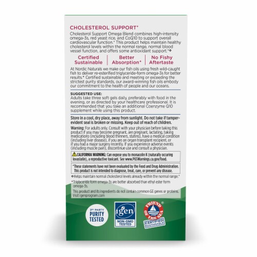 Nordic Naturals Omega LDL with Red Yeast Rice 7 CoQ10 Soft Gels 1000mg Perspective: back