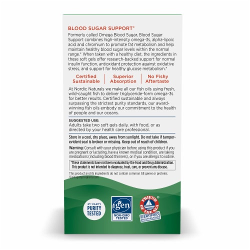 Nordic Naturals® Omega Blood Sugar Supplement Soft Gels Perspective: back