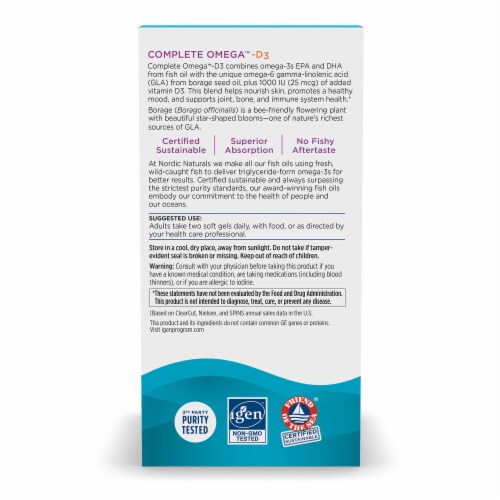 Nordic Naturals Complete Omega-D3 Lemon Soft Gels 1000mg Perspective: back