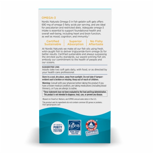 Nordic Naturals Omega-3 Fish Oil Lemon Soft Gels Perspective: back