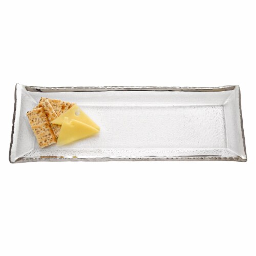 Silver Edge Rectangular Hand Painted Mouth Blown Glass  18 X 6.5  Serving Platter Or Tray Perspective: back