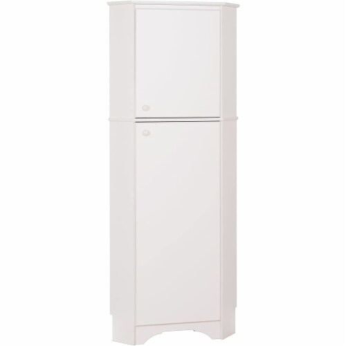 Prepac Elite Tall 2 Door Corner Storage Cabinet in White Perspective: back