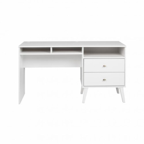 Prepac Milo Computer Desk with Side Storage and 2 Drawers in White Perspective: back