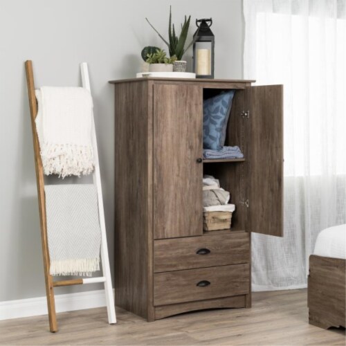 Prepac Salt Spring 2 Door Armoire in Drifted Gray Perspective: back