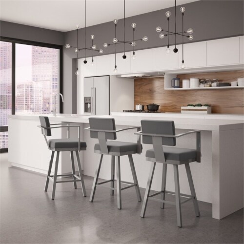Amisco Akers 30.25  Polyester Swivel Bar Stool in Heather Light Gray/Glossy Gray Perspective: back