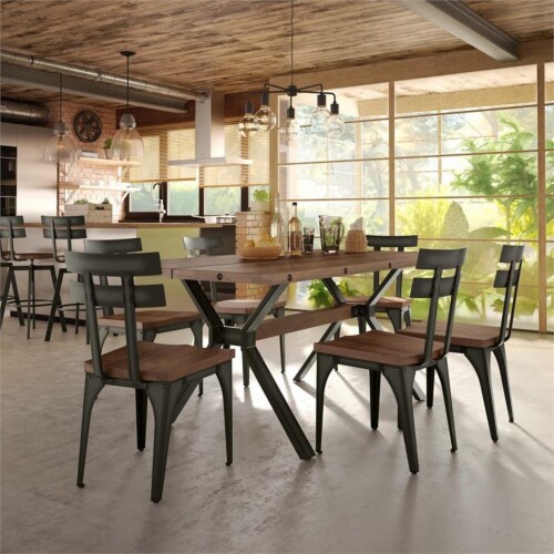 Amisco Laredo Distressed Wood and Metal Dining Table in Brown/Gun Metal Perspective: back