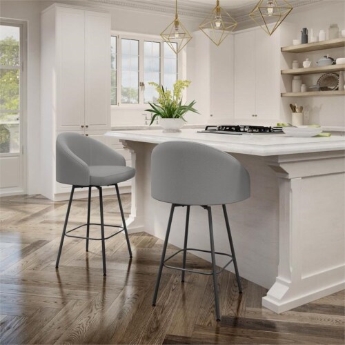 Amisco Nelly 31  Polyester Swivel Bar Stool in Heather Light Gray/Black Perspective: back
