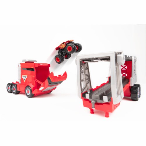 Monster Jam Official 2-in-1 Launch N’ Go Hauler Playset Perspective: back