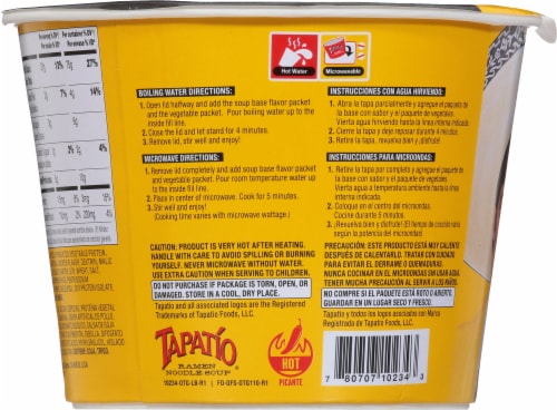 Tapatio Salsa Picante Chicken Flavor Ramen Noodle Soup Perspective: back