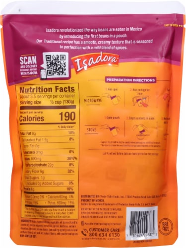Isadora® Traditional Refried Beans Perspective: back