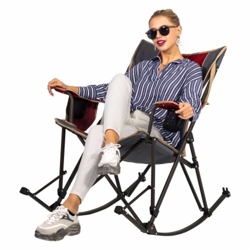 Sunnyfeel Outdoor Portable Folding Rocker Chair with Armrest Cup