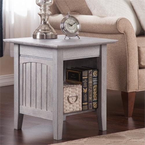 AFI Nantucket Solid Wood Traditional End Table with Shelf in Driftwood Perspective: back