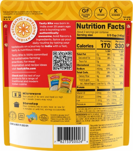 Tasty Bite Organic Channa Masala 10oz Spiced chickpea curry Perspective: back