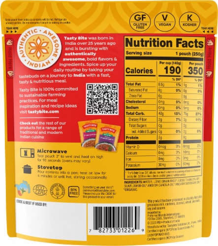 Tasty Bite Organic Sticky Rice 8.8oz - Soft, Chewy Sticky Rice Perspective: back