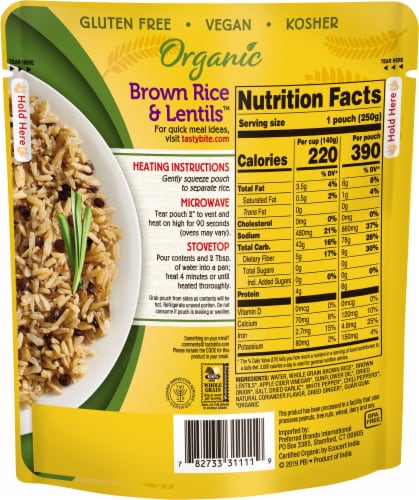 Tasty Bite® Brown Rice Lentils Pouch Perspective: back