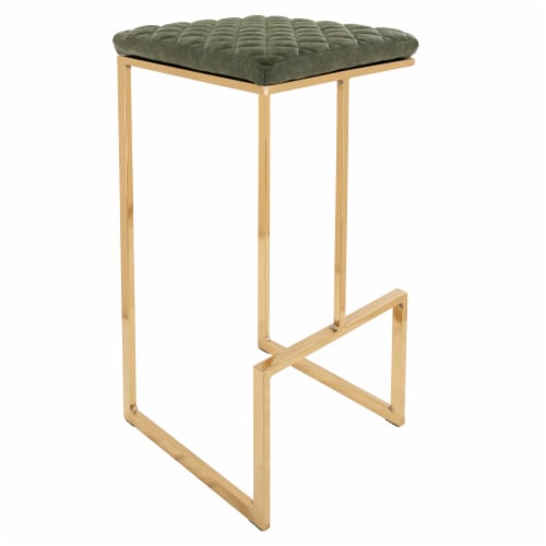 LeisureMod Quincy Leather Bar Stools With Gold Metal Frame