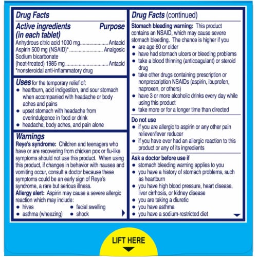 Alka-Seltzer Extra Strength Effervescent Antacid Tablets (Pack of 8) Perspective: back