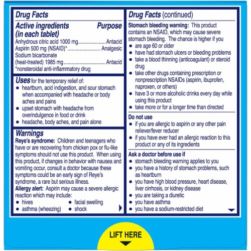 Alka-Seltzer Extra Strength Effervescent Antacid Tablets (Pack of 18) Perspective: back
