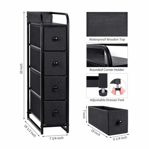 REAHOME 4 Drawer Vertical Storage Organizer Narrow Tower Dresser, Black  Grey, 1 Piece - Gerbes Super Markets