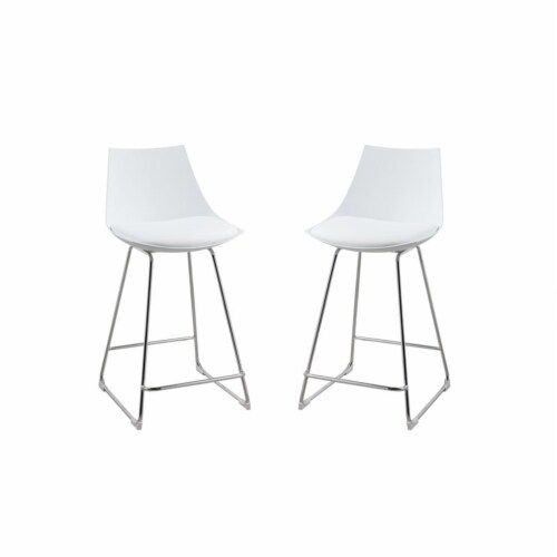 Maxwell White and Chrome 24 Bar Stool with Cushioned Seat Set of Two 1 King Soopers