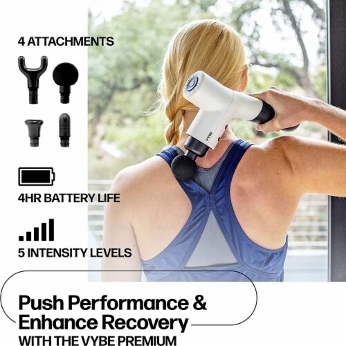 Vybe Premium Deep Tissue Muscle Massage Gun with 5 Speeds and 4 Attachments Perspective: back