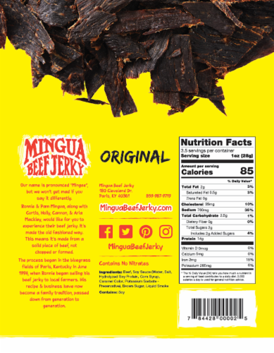 Mingua Natural Style Original Beef Jerky Perspective: back