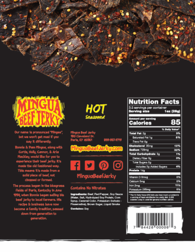 Mingua Natural Style Hot Seasoned Beef Jerky Perspective: back