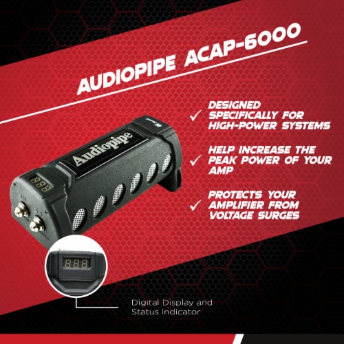 Audiopipe ACAP-6000 6 Farad Power Car Audio Capacitor Digital Display Black Perspective: back