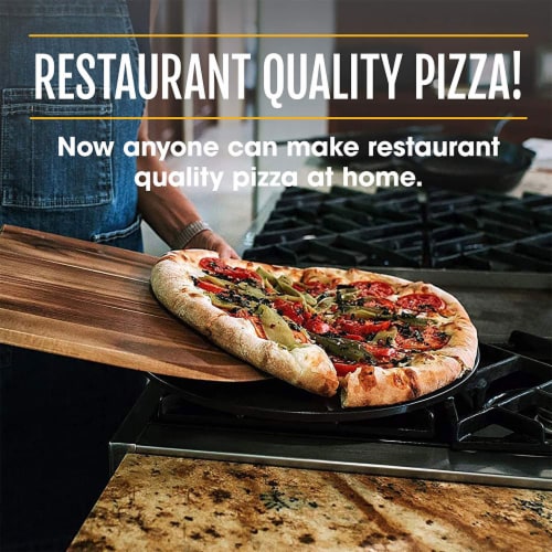 Heritage Products 15  Round Ceramic Non Stick Pizza Stone w/Wheel Cutter, Black Perspective: back