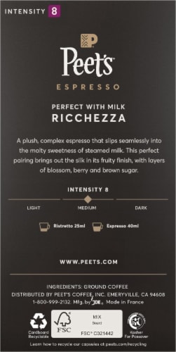 Peet's Ricchezza Dark Roast Espresso Coffee Capsules for Nespresso Original Machines Perspective: back
